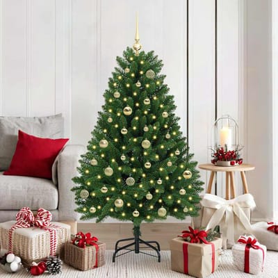 vidaXL - Kunstkerstboom - 150 - cm - 150 - LED's - Warmwit - PVC - en - Staal - Groen