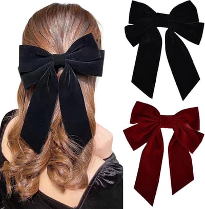 Haarspelden Set - Velvet Strik Haarclips voor Meisjes en Vrouwen - Feestaccessoires - 2 Stuks - Luxe Design - Trendy Accessoires