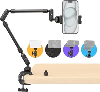 Flexibele 22" Magic Arm met Klem voor Smartphone en Camera, Verstelbare Desk Holder voor Licht en Microfoon, Ideaal voor Opnames en Fotografie