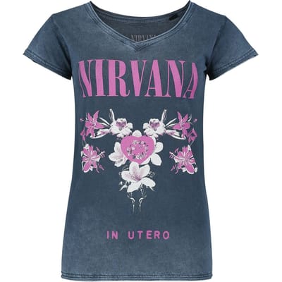 Nirvana T-shirt - Flowers - S tot XXL - voor Vrouwen - navy