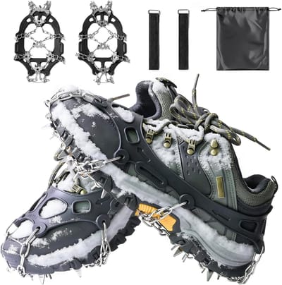 Famanu - Crampons Bergschoenen, spikes voor schoenen, winter met 11 tanden, antislip schoenspikes, schoenspikes, tractie, sneeuwgrepen, schoenklauwen, ijssneeuwgrepen voor winter, outdoor, sport