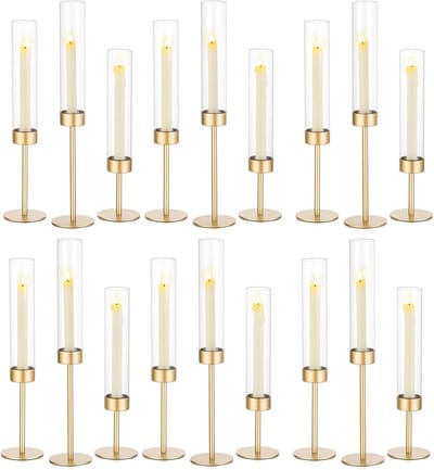 Set van 18 Metalen Kandelaren met Glas voor Tafeldecoratie en Feestjes