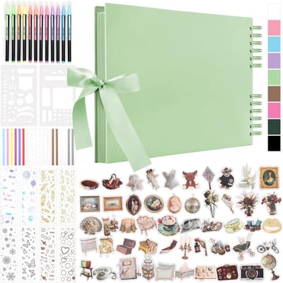 DIY Scrapbook Fotoalbum met 80 Pagina's, Hard Cover en Accessoires voor Creatieve Projecten, Perfect voor Scrapbooking, Kunst en Ambachten, Groen