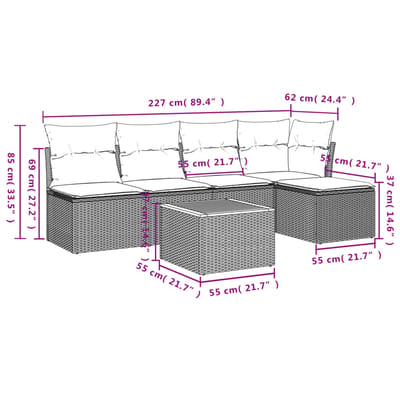 vidaXL - 6-delige - Loungeset - met - kussens - poly - rattan - beige