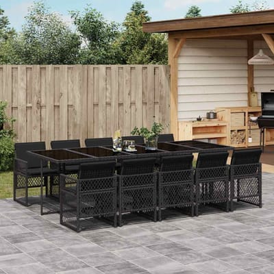 vidaXL - 11-delige - Tuinset - met - kussens - poly - rattan - zwart