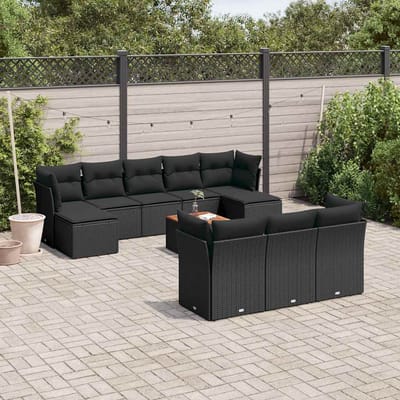 vidaXL - 11-delige - Loungeset - met - kussens - poly - rattan - zwart