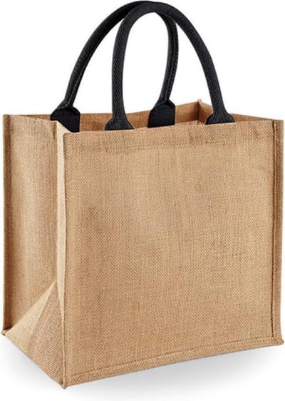 Westford Mill Jute Midi Shopper WM413 - Natural/Black - 30 x 30 x 19 cm