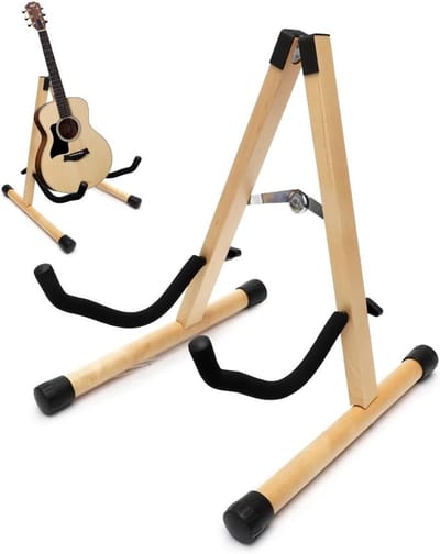 Houten A-Frame Gitaarstandaard, Opvouwbaar en Draagbaar, Geschikt voor Akoestische en Elektrische Gitaren, Bas en Ukulele met Gevoerde Schuimrubberen Bescherming