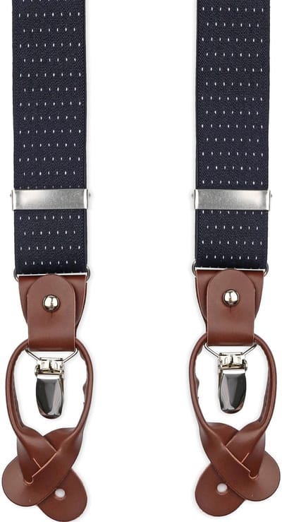 Suitable Luxe Bretels Donkerblauw (navy) Stippen - Pattern: Lussen met knoopsgat en klemsluiting - met Brede Stevige Clips - Heren / Unisex - Volwassenen - Luxe cadeauverpakking