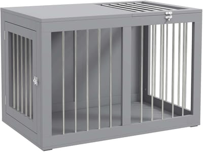 Dierentransportbox Hondenkooi Hondenbox Dubbele Deurontwerp Met Slot Stevige Staalgaas Sterk en Duurzaam Frame Verhoogde Vloer voor Extra Veiligheid Geschikt voor Honden Zwaarder dan 20 kg 80x50x56,5 cm Grijs