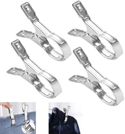 4 stuks -kledingdroogclip - Grote dekenclip - Roestvrijstalen grote dekendroogclip - Zilver - 14*9 cm - Stevig en duurzaam - Geschikt voor zware dekens en grote voorwerpen
