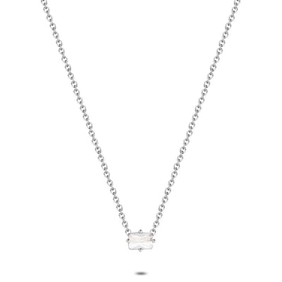 Twice As Nice Halsketting in zilver, 1 rechthoekig wit zirkonia 42cm+5cm
