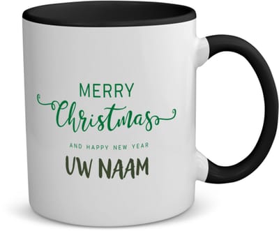 Akyol - kerst merry christmas and happy new year met eigen naam koffiemok - theemok - zwart - Kerstmis - kerst beker - winter - kerst - christmas - kerst cadeau - 350 ML inhoud
