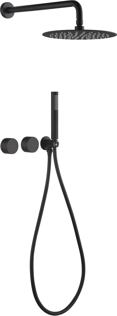 Hudor Douchepaneel SC84 Zwart Messing - Regendouche met Handdouche - Thermostaatkraan - Douchekolom Céphise Collectie - Design Doucheset