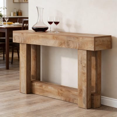 HAUSS SPOLE Consoletafel - Extra Lange Haltafel Met Onderplank - Voor Hal En Achter Bank - Hout - 160x30 cm - Bruin