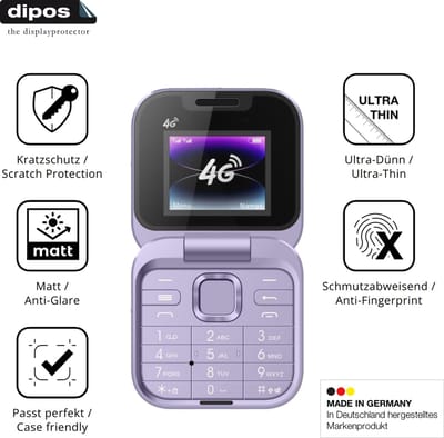 dipos – 4x Matte Beschermfolie geschikt voor Tosuny 4G Klapptelefon | Krasbestendige & antireflecterende Screenprotector Ultra-Thin