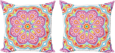 ABAKUHAUS Regenboog Mandala Decoratieve Kussenhoes, Set van 2, Oosterse Motiev 45x45 cm, meerkleurig