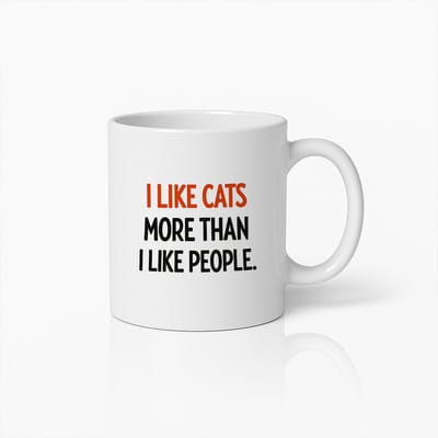 Koffiemok 330ml – I Like Cats More Than People – Grappige Kattenliefhebber Beker – Humoristisch Cadeau voor Dierenliefhebbers & Vrienden