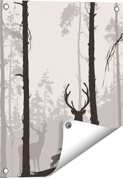 Gards Tuinposter Herten in het Bos - Silhouet - 40x50 cm - Tuindoek - Tuindecoratie - Wanddecoratie buiten - Tuinschilderij