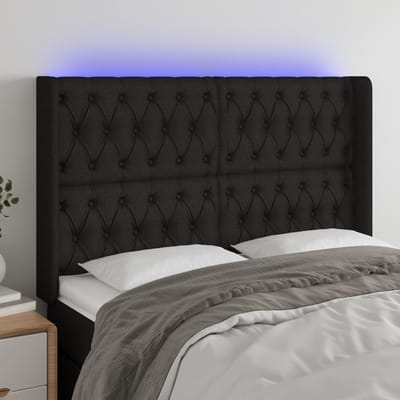 vidaXL - Hoofdbord - LED - 163x16x118/128 - cm - stof - zwart
