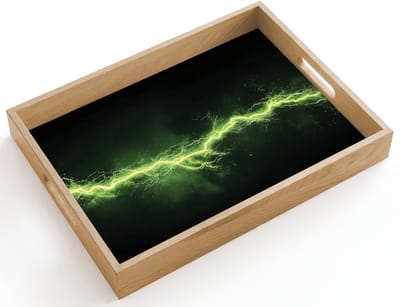 Dienblad hout 40x30 cm - Schootdienblad - Gaming - Elektriciteit - Lijn - Vonken - Groen - Borrelplank rechthoek - Plateau dienbladen