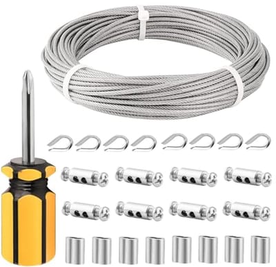 SnelShoppen - 3mm Rvs Draad Rope Kabelset 20m PVC Gecoat, Inclusief Oogjes, M3 Draadklemmen en Schroevendraaier - Ideaal voor Fences, Gordijnen en Int