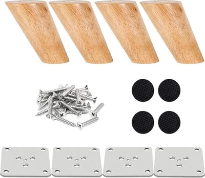 4-delige 8 cm Houten Meubelpoten - Massief Getaperde Tafelpoten voor Vervanging van Meubels met Bevestigingsplaten, Schroeven en Antislip Bescherming