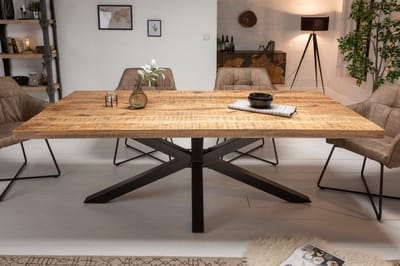 Massieve industrieele eettafel GALAXIE 180cm mangohouten stervormig frame - 39443
