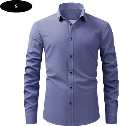 Bovista Overhemd Heren - Volwassenen - Lange Mouwen - Strijkvrij - Lange Mouw - Blauw - Maat S