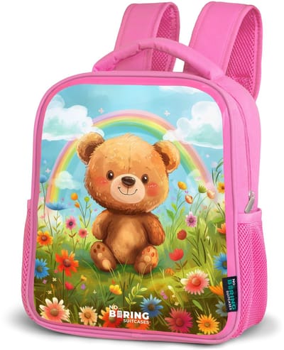 NoBoringSuitcases.com® - Rugzak roze - Schooltas meisjes - Teddybeer tussen de bloemen - Kinder rugtas meisje - Boekentas kind - Kinderrugzak voor school - Schoolrugzak