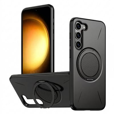 Casemania Hoesje Geschikt voor Samsung Galaxy S26 - Zwart - Siliconen Back Cover met 360° Draaibare Magnetisch Ringstandaard - Extra Stevig Val en Stootbescherming Telefoonhoesje