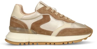 Manfield - Dames - Gouden leren sneakers met suède details - Maat 42