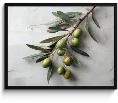 Poster in lijst - Fotolijst 70x50 cm - Posters - Olijventak - Beton - Mediterraan - Posterlijst zwart - Decoratie - Wanddecoratie woonkamer - Muurdecoratie slaapkamer