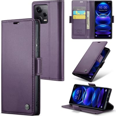 CaseMe Wallet Case met RFID Bescherming en Magneetsluiting voor Redmi Note 12 Pro 5G / Poco X5 Pro 5G _ Paars