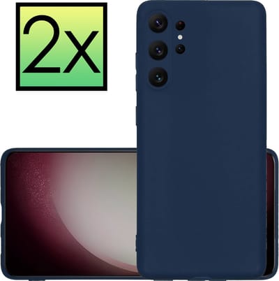Hoesje - 2 Stuks - Geschikt voor Samsung Galaxy S23 Ultra - Sterk & Shockproof - Case Siliconen - Back Cover - Telefoon Hoes - Donkerblauw