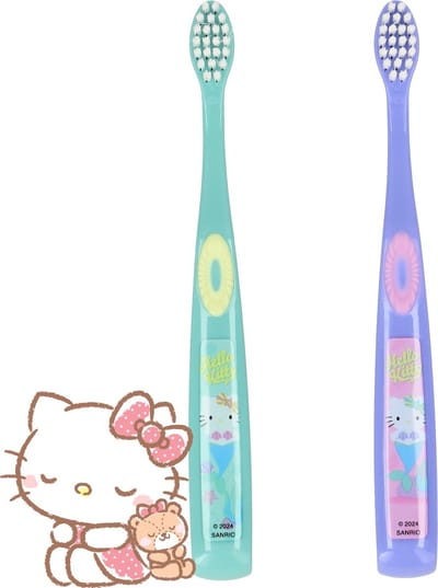 Hello Kitty Tandenborstel 2 Stuks - Voor Kinderen Vanaf 3 Jaar - Tandverzorging - Hello Kitty Producten - Groen en Paars