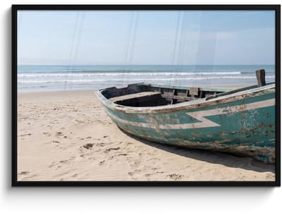 Poster in lijst - Fotolijst 120x80 cm - Posters - Boot - Zandstrand - Zee - Posterlijst zwart - Decoratie - Wanddecoratie woonkamer - Muurdecoratie slaapkamer