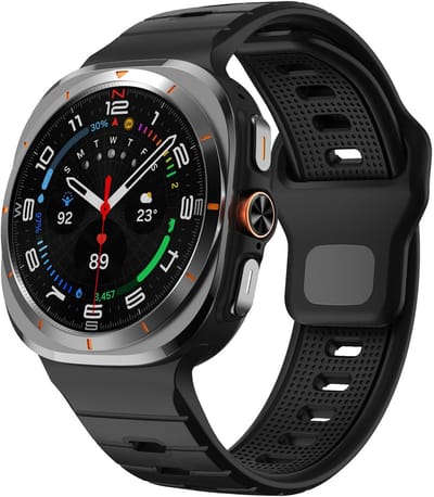 Siliconen bandje - geschikt voor Samsung Galaxy Watch Ultra (47mm) / Ultra 2025 (47mm) - ribbels met druksluiting - zwart