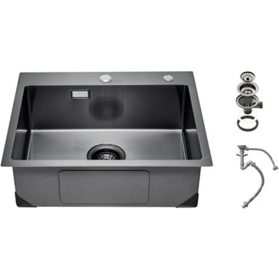VEVOR Keukenspoelbak Inbouwspoelbak 68 x 45 x 19 cm Gemaakt van roestvrij staal Bovenop gemonteerde spoelbakken, enkele kom met accessoires, huishoudelijke spoelbak voor RV Prep Kitchen Bar (zwart)