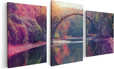 Artaza Canvas Schilderij Drieluik Rakotz Brug In Duitsland In De Herfst - 120x60 - Foto Op Canvas - Canvas Print