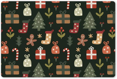 Placemats 45x30 cm - Placemat kunststof - 1 stuk - Illustratie - Kerstfiguren - Groen - Borden onderleggers - Decoratie voor op tafel - Keuken tafeldecoratie accessoires - Vinyl onderlegger - Tafelversiering