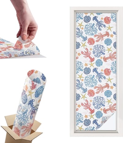 Tulup Raamfolie Anti inkijk - Kreeftenkoralen Privacy Folie Raam - 50x146 cm - Wit Anti inkijk Folie - Raamfolie Tegen inkijk Glas in Lood - Voor de badkamer, slaapkamer, hal - Raamfolie Zonwering