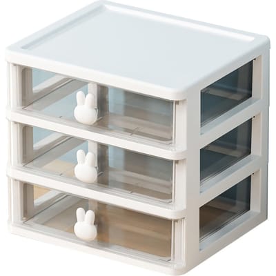 Organisateur de Bureau Boîte de Rangement de Bureau en Plastique Transparent avec 3 Tiroirs pour Fournitures de Bureau Maquillage white