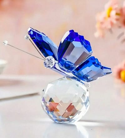 Cadeau - Blauwe vlinder - Kristal - Decoratie - Geschenk van Kristal met een blauwe vlinder - Liefde - Kerst - Troost - Dankbaar - Verjaardag - Kado