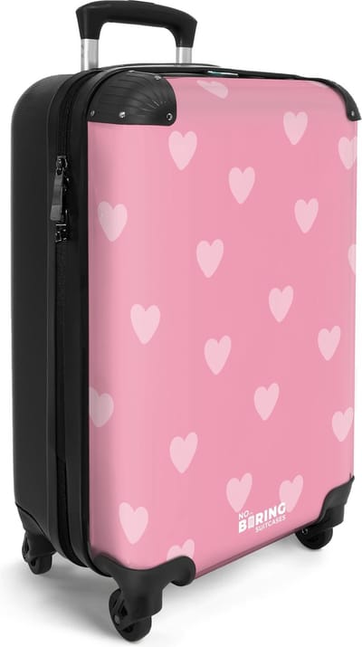 NoBoringSuitcases.com® - Handbagage koffer lichtgewicht - Roze hartjes patroon - Vakantie cabine reistrolley - Reiskoffer trolley volwassenen - Rolkoffer met wieltjes - Travel luggage suitcase - Past binnen 55x40x20 en 55x35x25
