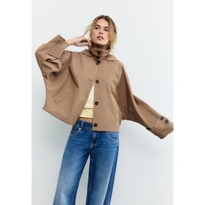 Stradivarius Korte oversized trenchcoat met capuchon  Beige XS