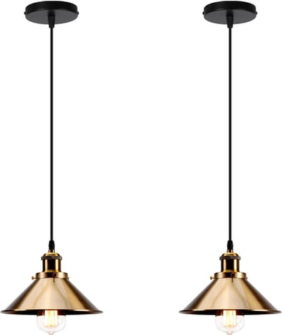 2 Stuks Hanglamp Industriële E27 Kroonluchter Slaapkamer 22cm Plafondlamp voor Woonkamer Goud