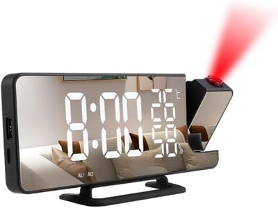 Projectiewekker met Radio - Digitale Klok Wekker - Wakker Worden - 180° Draaibare Projectie - Groot Spiegeldisplay - Zwart