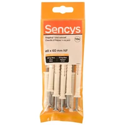 Sencys Plug Voor Nagelbevestiging Nylon - Diam. 8x60mm - 10 Stuks