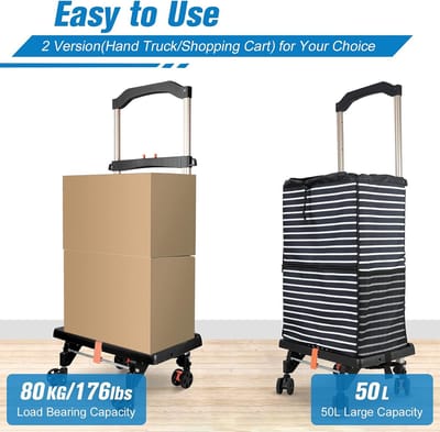 Opvouwbare boodschappentrolley, 80 kg/50 l, grote capaciteit, boodschappenwagen, 4 360 graden draaibare wielen, intrekbare trekstang, afneembare Oxford-stoffen tas voor het winkelen of vervoeren van